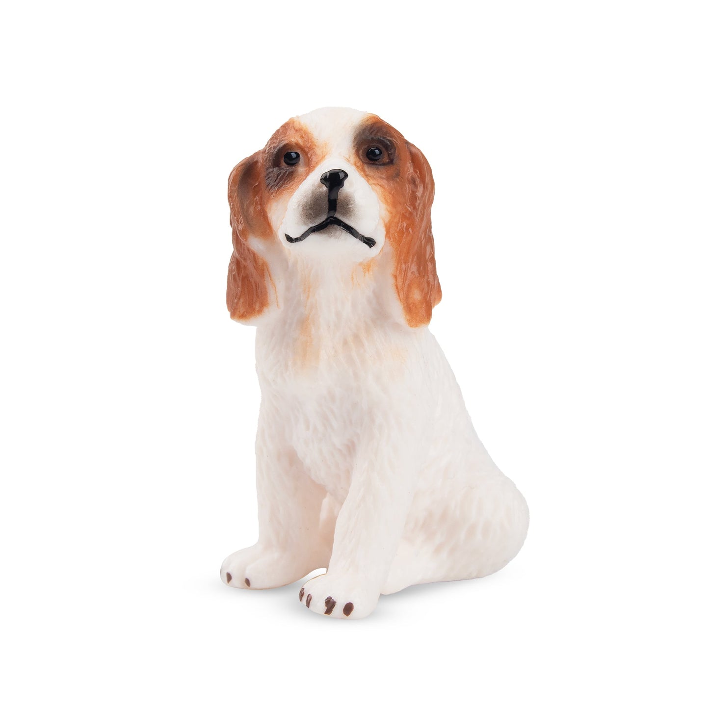 Mini Sitting Liver and White Cocker Spaniel Puppy Figurine Toy